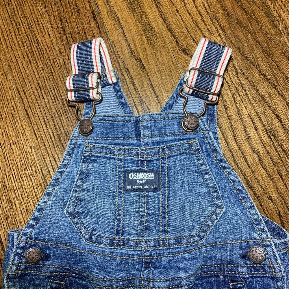 Oshkosh Infant Denim Overalls‎ Red Blue White Striped Straps Size 12m